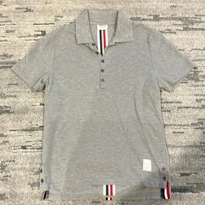 Thom Browne Men’s grey pique center back stripe polo size 0